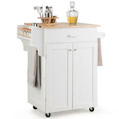 Rolling Kitchen Island Cart Storage Cabinet with Spice Rack - White - Lot 113