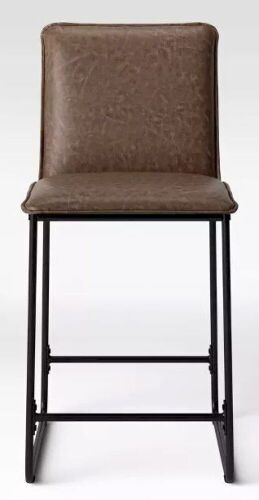 Upholstered Counter Height Barstool with Metal Frame - Espresso Faux Leather - Lot 815