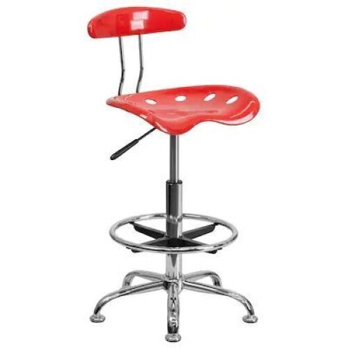 Contemporary Adjustable Height Swivel Plastic Drafting Chair - Red - Lot 309