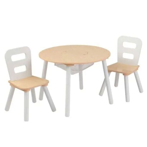 Round Storage Table & 2 Chair Set - Natural & White - Lot 321
