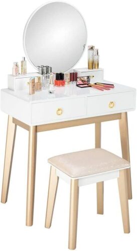 Vanity Table Set with Mirror and Stool - Lot 467