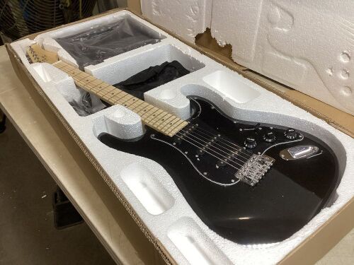 Black Stratocaster Style Guitar and Small Guitar Amp - Lot 421