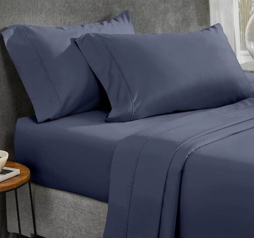 400 Thread-Count 100% Cotton Sheet Set - Navy - Lot 290
