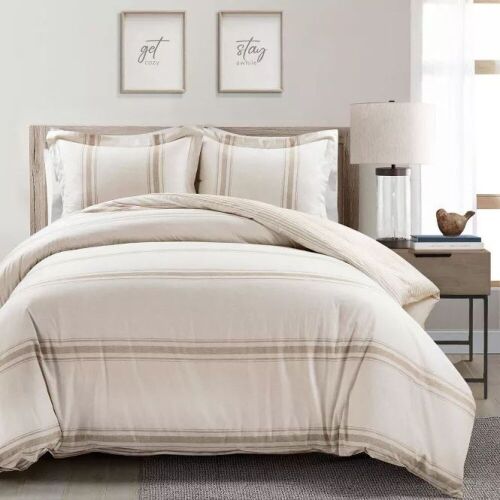 3-Piece Farmhouse Stripe Reversible Duvet Set - King Size - Lot 359