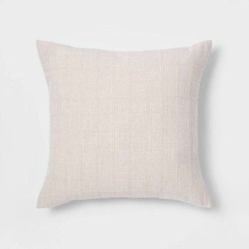 Lot of (2) Oversized Woven Washed Windowpane Throw Pillows - Cream - Lot 828