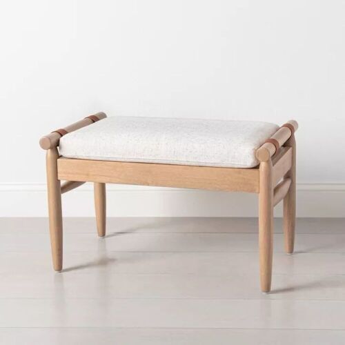 Upholstered Natural Wood Ottoman - Oatmeal - Lot 963