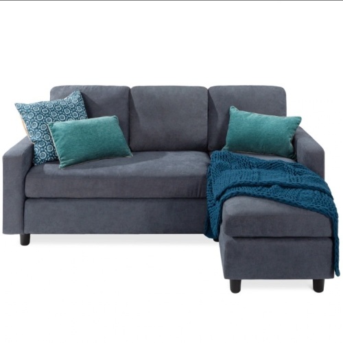 Linen Sectional Sofa Couch w/ Chaise Lounge, Reversible Ottoman Bench  - Lot 36