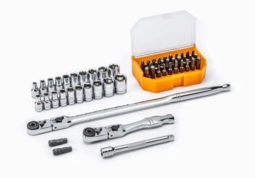 Gearwrench 1/4 in. Drive 6-Point SAE/Metric Slim Flex-Head Ratchet and Socket Mechanics Tool Set, 55 Pc - Lot 920