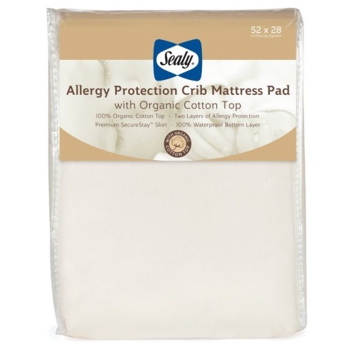 Sealy Allergy Protection Crib Mattress Pad Cover with Organic Cotton Top - Lot 1001