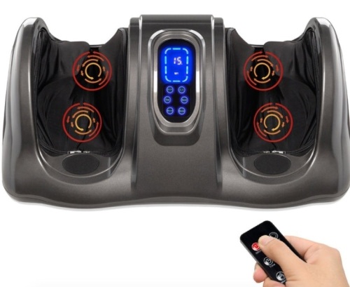 Therapeutic Foot Massager w/ High Intensity Rollers, Remote, 3 Modes, Gray - Lot 4