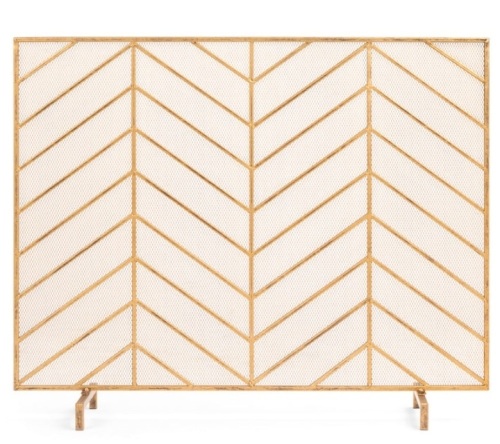 Single Panel Iron Chevron Fireplace Screen w/ Antique Finish - 38x31in - Lot 225