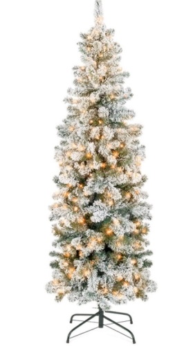 Pre-Lit Snow Flocked Artificial Pencil Christmas Tree, 6ft - Lot 230