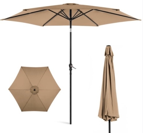 Outdoor Steel Market Patio Umbrella Decoration w/ Tilt, Crank Lift - 10ft, Tan - Lot 235