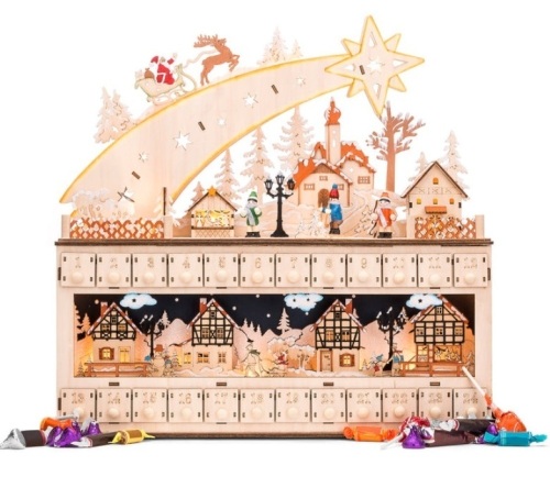 Wooden Christmas Shooting Star Advent Calendar w/ LED Light Background - Lot 269
