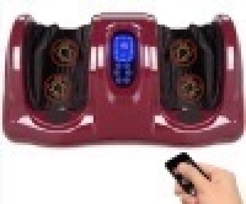 Therapeutic Foot Massager w/ High Intensity Rollers, Remote, 3 Modes, Burgundy - Lot 409