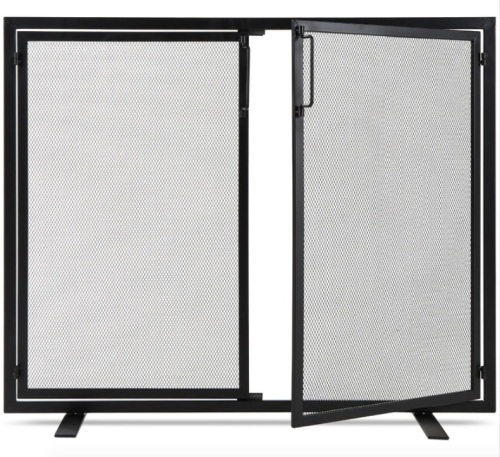 2-Door Wrought Iron Fireplace Screen w/ Magnetic Doors - 38.5x41in, Black - Lot 417