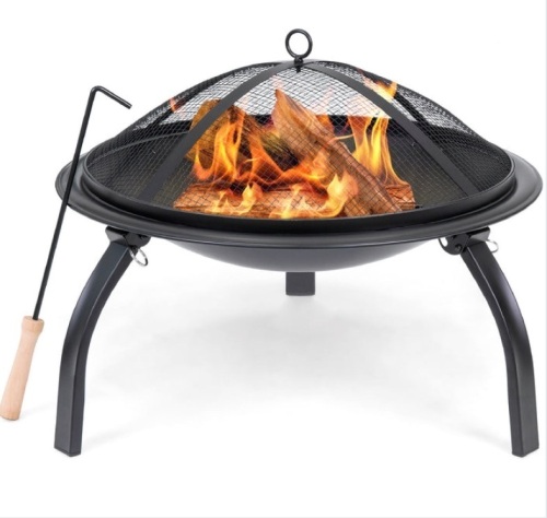 22in Fire Pit Bowl w/ Mesh Cover, Poker - Lot 448