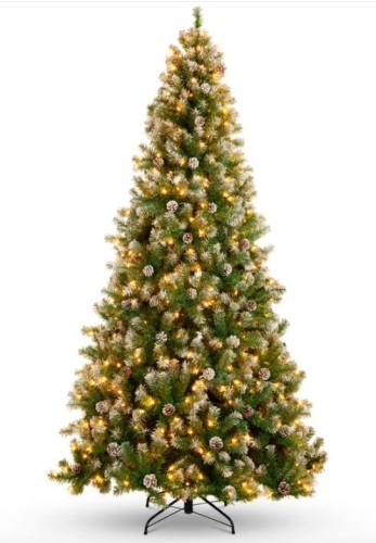 Pre-Lit Pre-Decorated Christmas Tree w/ Flocked Tips, Pine Cones - Lot 464