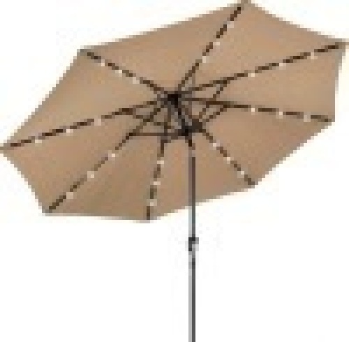 Solar LED Lighted Patio Umbrella w/ Tilt Adjustment, UV-Resistance - 10ft, Tan - Lot 226