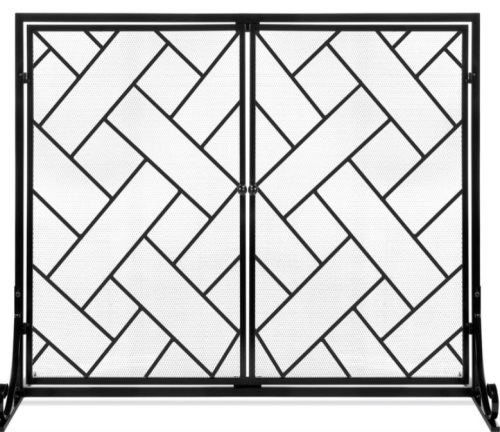 Lot of 2, 2-Panel Wrought Iron Geometric Fireplace Screen w/ Magnetic Doors - 44x33in, Black - Lot 463