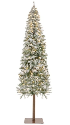 Pre-Lit Snow Flocked Alpine Slim Pencil Christmas Tree w/ LED Lights, Stand - Lot 287