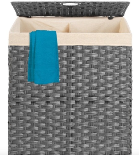 Double Laundry Hamper Basket w/ Easy Assembly, Liner Bag, Gray - Lot 432