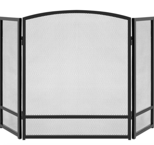 3-Panel Simple Steel Mesh Fireplace Screen w/ Rustic Worn Finish - 47x29in, Black - Lot 337