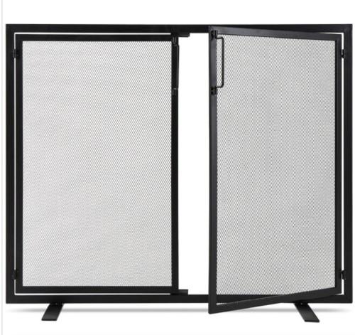 Lot of 2, 2-Door Wrought Iron Fireplace Screen w/ Magnetic Doors - 38.5x41in, Black - Lot 489