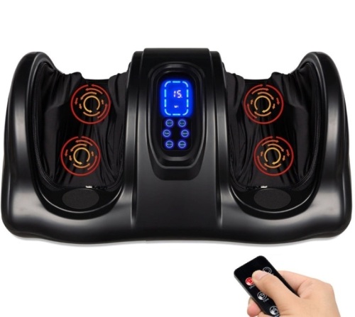 Therapeutic Foot Massager w/ High Intensity Rollers, Remote, 3 Modes, Black - Lot 491