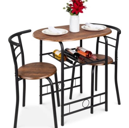 3-Piece Wooden Table & Chairs Dining Set w/ Lower Storage Shelf, Black/Brown - Lot 153