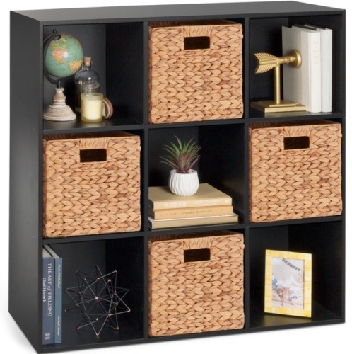 9-Cube Bookshelf Storage Display w/ 3 Removable Panels, Customizable Design, Black - Lot 152
