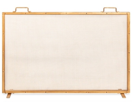 Single Panel Handcrafted Steel Mesh Fireplace Screen w/ Handles - 38x27in - Lot 335