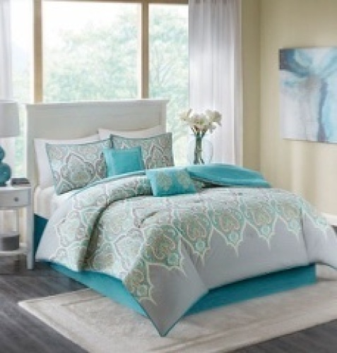 Comfort Spaces Mona Cotton Printed 6 Piece Comforter Set, King, Grey - Lot 480