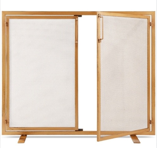 2-Door Wrought Iron Fireplace Screen w/ Magnetic Doors - 38.5x41in, Gold - Lot 139