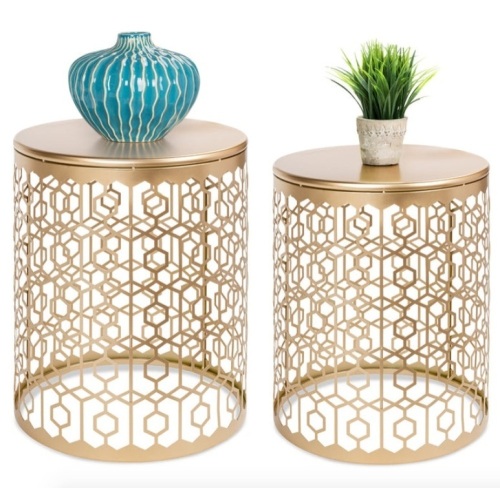 Set of 2 Decorative Round Side Accent Table Nightstands w/ Nesting Design - Lot 165