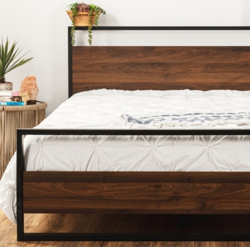 Metal Wood Platform Queen Bed Frame w/ Wooden Slats - Lot 9
