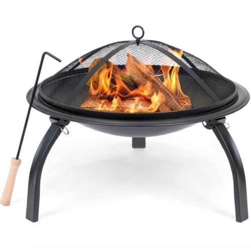 22in Fire Pit Bowl w/ Mesh Cover, Poker - Lot 210