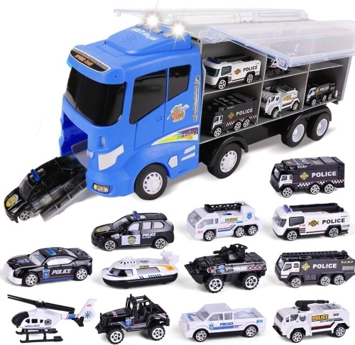 FUN LITTLE TOYS Transport Truck with Mini Police Vehicles - Lot 560