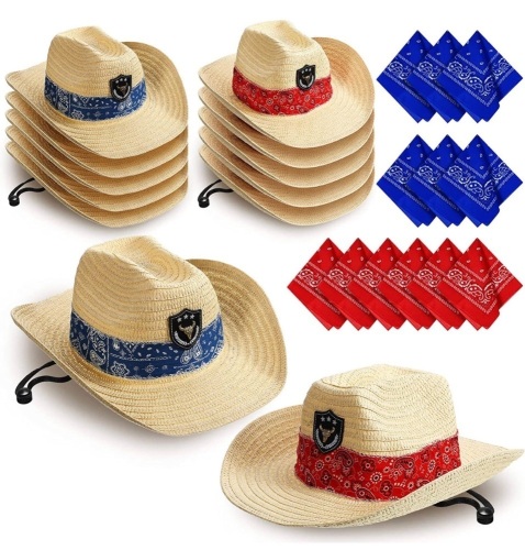 12pcs Cowboy Hats & 12pcs Hankerchiefs Set - Lot 712