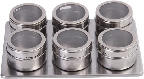 Set of 6 Magnetic Stainless Steel Spice Tin Containers - Lot 684
