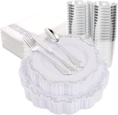 175pcs Plastic Plates w/ Disposable Silverware & Cups - Lot 637