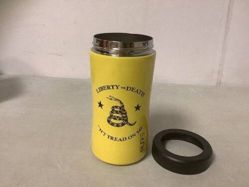 Can Cooler, Yellow, Liberty or Death, Sold As Is - Paint Peeled Off - Lot 528