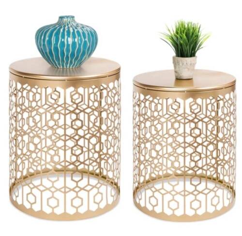 Set of (2) Decorative Round Side Accent Table Night Stands - Lot 39