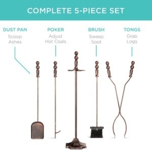 5-Piece Rustic Iron Indoor Outdoor Fireplace and Firepit Tool Set w/ Stand - Lot 5358