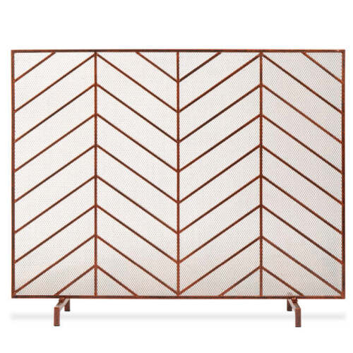 Single Panel Iron Chevron Fireplace Screen w/ Antique Finish - Lot 5429