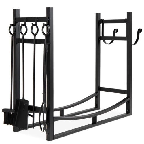 Steel Firewood Log Storage Rack & Tool Set w/ Kindling Holder - 34.25in - Lot 5475