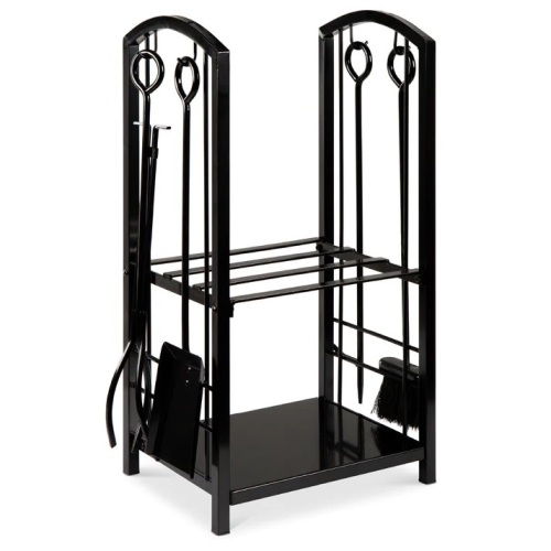 5-Piece Firewood Log Rack Holder Tools Set w/ Hook, Broom, Shovel, Tongs - Lot 5584