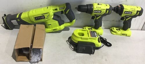 Ryobi Reciprocating Saw, Drill, and Impact Driver Tool Set with Charger - Lot 17