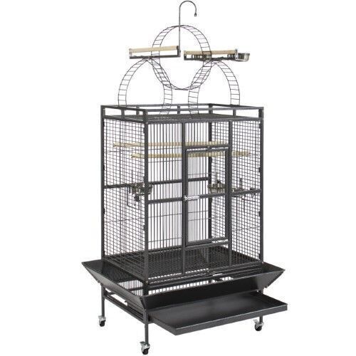 Portable Pet Bird Cage W/ Wheels, Ladder, Feeding Bowls, Perches - Black - Lot 79