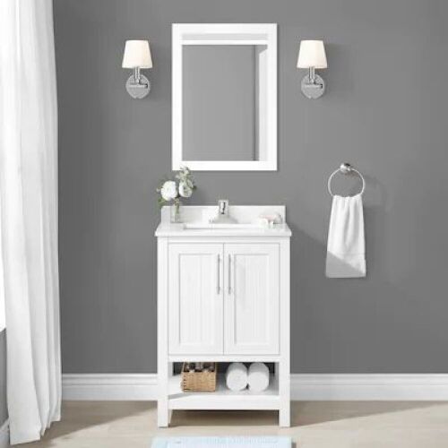 Style Selections Mercer 24-in White Undermount Single Sink Bathroom Vanity with White Engineered Stone Top & Mirror - Lot 285